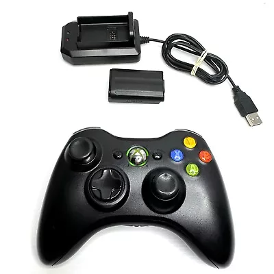 Genuine Official Microsoft Xbox 360 Controller Wireless Black W/ Battery Charger • $19.99