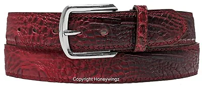 MEN FAUX ALLIGATOR CROCODILE SKIN GENUINE LEATHER STITCHED BELT W BELT BUCKLE • $8.90