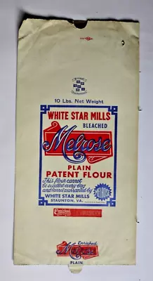 LARGE Vintage Paper Sack Bag - PATENT FLOUR WHITE STAR MILLS STAUNTON VA 1959 • $18