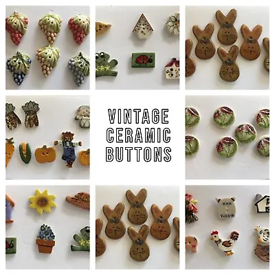 Vintage Ceramic Buttons - Bunny Pumpkins Harvest Frogs Flowers Grapes Birds • $6