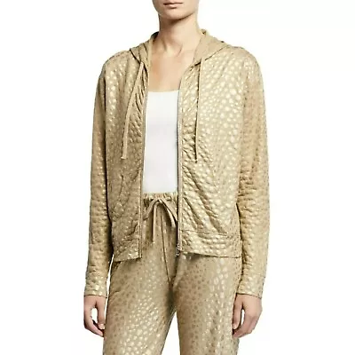 MAJESTIC PARIS M Set: Gold Animal Print Zip-Up Hoodie & Jogger Pants NWT • $444