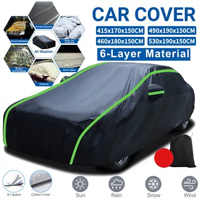 6-Layer Waterproof Car Cover Heavy Duty Cotton Lined UV Protection - Size Large • £22.99