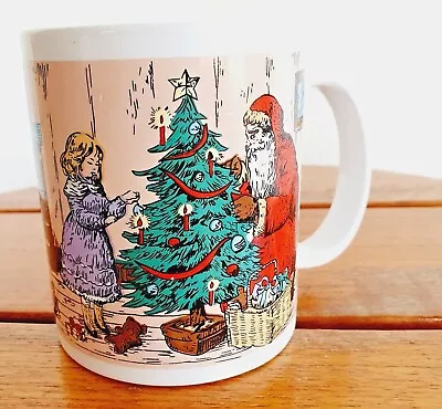 Vintage Retro 80s Mug Cup Father Christmas Girl Cat Fireplace Nostalgic • $16.95