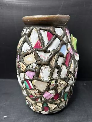 Antique Picassiette Vase Mosaic Memory Jar Crock 12” Tall • $134.99