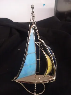£20 • Buy Nice Attractive Sail Yacht Model / Ornament Stained Glass Sails , Chrome Metal