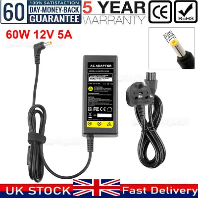 AC DC 12V 5A 60W Power Supply AC Adapter Charger For LED Strip Light CCTV Camera • £11.49