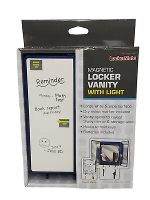 Lockermate Magnetic Locker Vanity W Light Mirror Storage White Board Hooks Blue • £15.35