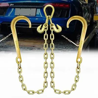 Grade 80 Chain V-Bridle 5/16  Towing Chain Bridle With J Hooks And Grab Hook • $67.82