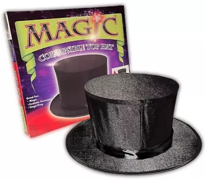 MAGICIAN COLLAPSIBLE TOP HAT Adult Secret Pocket Black Spring Magic Trick Pop Up • $39.95