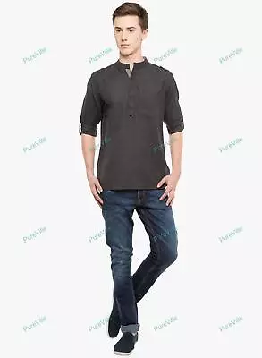 Mens Kurta Solid Mens Cotton Kurta Plus Size Shirt Kurta Half Sleeves • $18.04