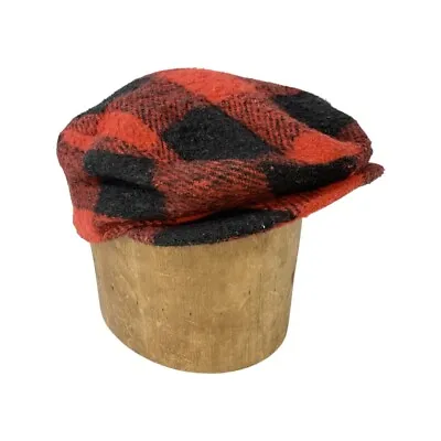 Vintage Buffalo Plaid Wool Hunting Hat Newsboy Cap Size Medium Made In USA • $29.99