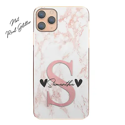 Personalised Initial Phone Case;Custom Name With Hearts Pink Marble Hard Cover • $33.56