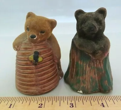 Pr Vtg Victoria Ceramics Japan Flocked Fuzzy Bear Bee Skep Log Chalk Figurines • $14.99