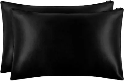 LILYSILK 2 Silk Pillowcases 100% Mulberry On Both Sides 19 Momme Black 20 X 30in • $36.54