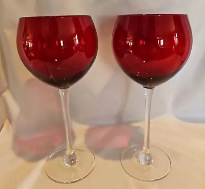 Lot Of 2 Lenox  “Tuscany Holiday” Large Red Balloon Wine Goblet Glasses 16 Oz • $24.99