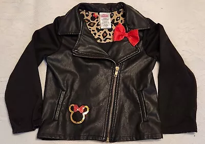 Disney Junior Minnie Mouse Faux Leather Jacket Coat Toddler 5T Knit Sleeves • $15.95