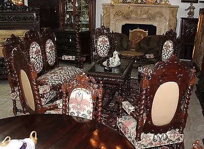  Antique Black Forest Hunt Barley Twist Oak 10 Piece Salon Couch Set C 1860 • $16000