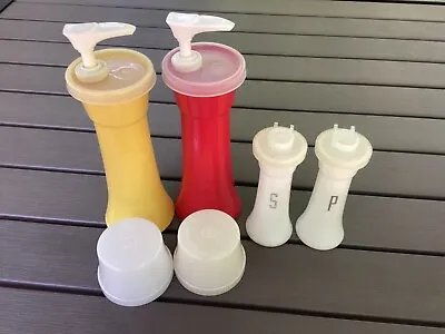 Vintage Tupperware Lot: Salt Pepper Shakers #831 + Ketchup Mustard Pumps #718 • $14