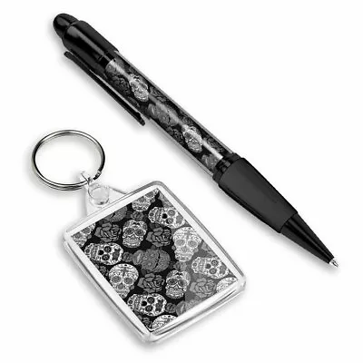 Pen & Keyring (Rectangle) - BW - Sugar Skulls Mexican #36236 • £6.99