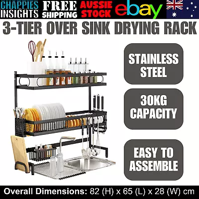 65cm 3 Tier Over Single Sink Dish Drying Rack Drainer Kitchen Cutlery Holder • $123