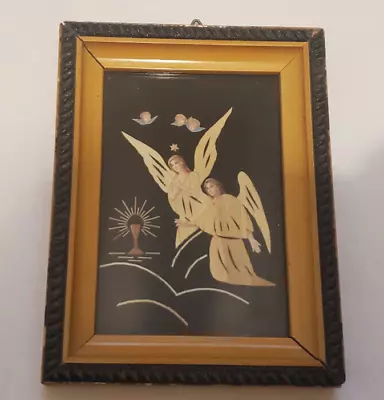 Vintage Polish Handmade Straw Art Marquetry Framed Angels • $15