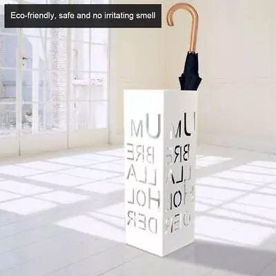 White Metal Umbrella Stand Holder Storage Rain Water Drip Tray Walking Stick • £17.49