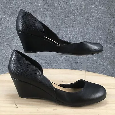 Me Too Heels Womens 10 M D Misty Orsay Wedge Pumps Black Faux Leather Slip On • $25.99