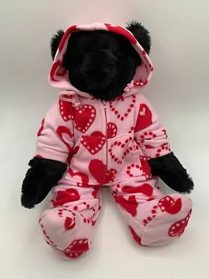 Rare Authentic Vermont Black Teddy Bear In Valentine Heart Pajamas Stuffed 17  • $49.95