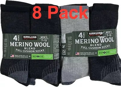 Kirkland Signature Socks ~ Mens 7-13 ~ Merino Wool ~ Black & Gray ~ 8 Pk ~ New • $39.93