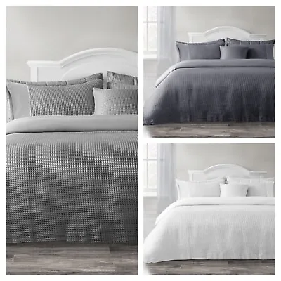 Classic Waffle Weave Plain Cuff Duvet Set • £14.99