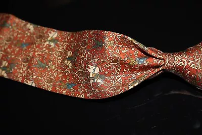 Salvatore Ferragamo Madder Mughal Riders On Horses Floral Brick Silk Tie Italy  • £16.49