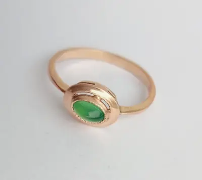 Ring Natural Chrysoprase Sterling Silver Gilding Vintage Women's Jewelry Siz 7.9 • $43