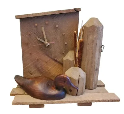 RARE MCM Vintage Wood Clock Kienzle Duck Decoy Nature Pond Cabin Lake Home Decor • $38.50