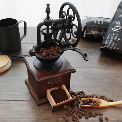 Wooden Manual Coffee Grinder Hand Cast Iron Retro Handmade Coffee Mill Grinders • $34.96