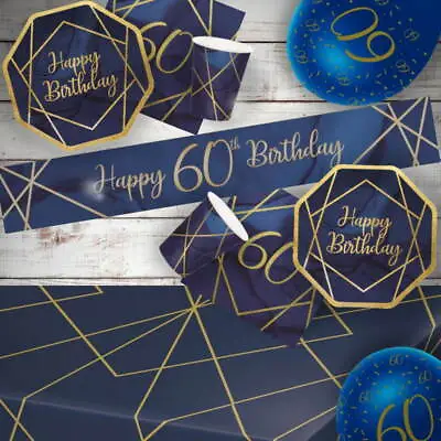 Navy Blue And Gold 60th Geode Party Supplies Tableware Decorations & Balloons • £5.60