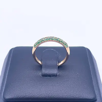 14ct Yellow Gold Green Tsavorite 3 Row Dome Shaped Pave Set Ring 0.38ct • $563.86