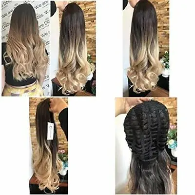 24 Inches Half Head Wig Long Curly Wavy OMBRE DIP DYE 3/4  Assorted Colors  • $32.36