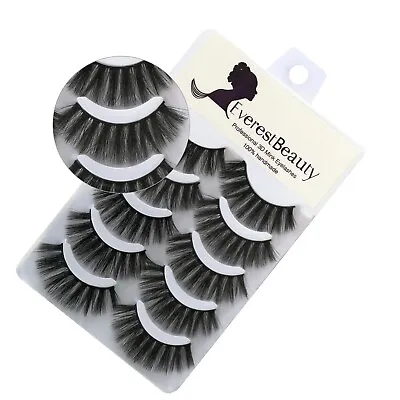 💙3D Mink False Eyelashes Wispy Cross Long Thick Soft Fake Eye Lashes 5 Pair💙 • £4.39