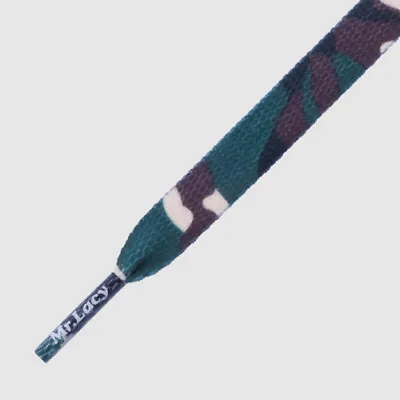 Laces Mr Lacy Printies Flat Shoelaces Printed Green Camo Style 130 Cm • £10.68