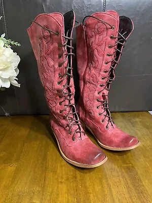 Womens Lace Up Western Retro Cowboy Boots Steam Punk Boots Red Size US 5 EU 35 • $34.99