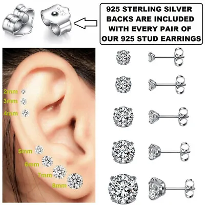 925 Sterling Silver Cubic Zirconia Stud Earrings UK New Set Pack Men Small Large • £1.99