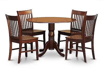 5pc Dinette Kitchen Dining Set Round Drop-leaf Table + 4 Wood Chairs In Mahogany • $539