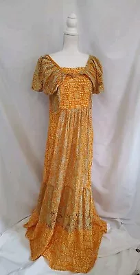 90's Boho Hippie Festival Dress Maxi Length Lightweight Floral Yellow Orange M • $45.99