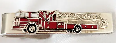 Hook Fast Tie Clip Fire Truck Hook And Ladder Silver Tone And Red Enamel Vintage • $15.99