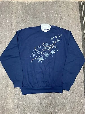 Vintage 90s Christmas Sweater Sweatshirt Snowflakes Holidays Winter Medium • $15