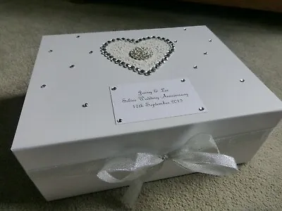 Large Wedding Keepsake Box Personalised Memory Box Diamante Silver Wedding *** • £23.95