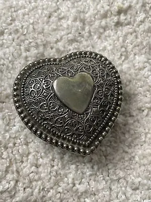 HEART SHAPED JEWELRY BOX  Vintage SILVER PLATED With PURPLE VELVET LINING • $18.99