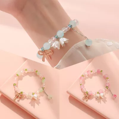 Sweet Kawaii Korean Style Flower Bowknot Hand String Beaded Pendant Bracelet QO • $17.37