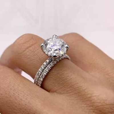 2.65Ct Round Cut Moissanite Engagement Bridal Ring Set 14k White Gold Size 6.5 • $237.21