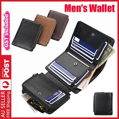 $15.98 • Buy Mens Leather Wallet RFID Blocking Purse Credit Card Holder Coin Zipper Anti Scan